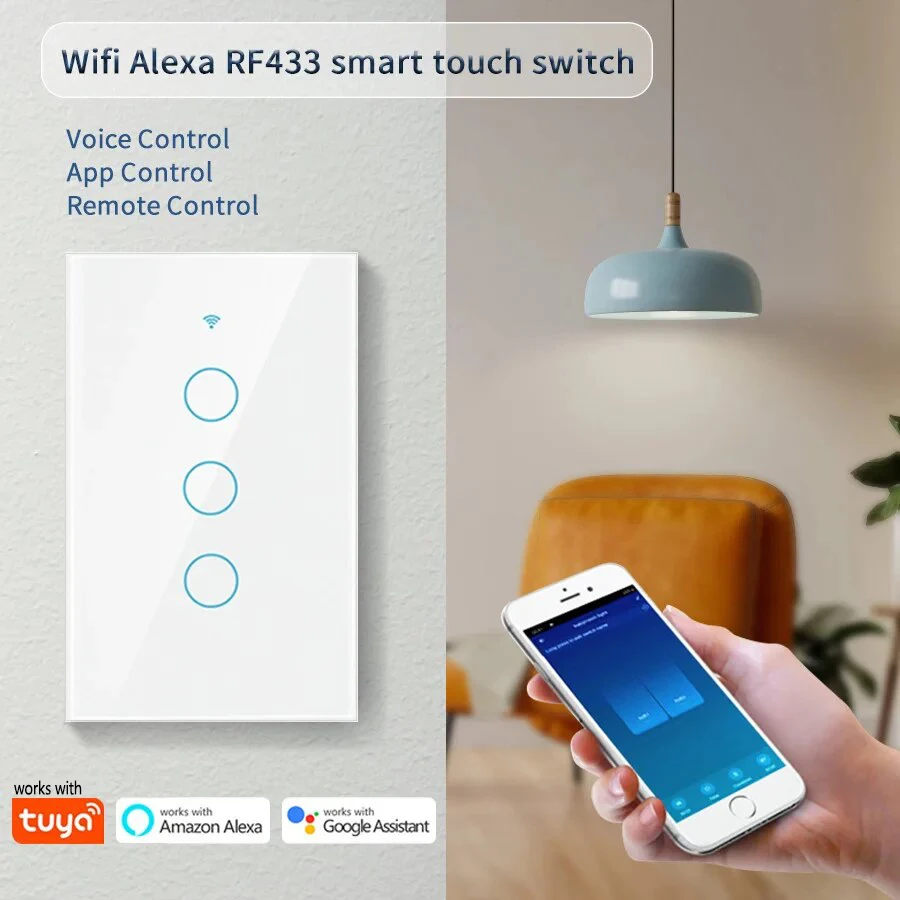 Tuya WiFi US interruptor de luz inteligente Interruptor táctil de pared cable neutro/no requiere cable neutro 120 tipo funciona con Alexa, Google Home - Imagen 6