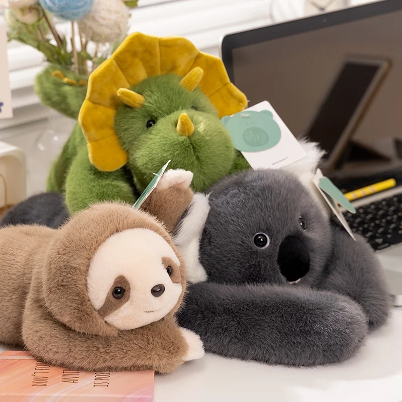 30-65cmKawaii alta calidad bosque Animal muñeco de peluche almohada suave de brazo largo mapache dinosaurio perezoso Panda Koala juguete de peluche decoración del hogar - Imagen 4