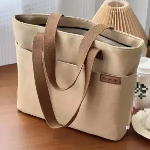 Bolso de mano de lona para mujer, bolsa de almacenamiento de 2 capas, gran capacidad, bolsa de transporte para ir al trabajo para estudiantes, bolsos de hombro portátiles, bolsa de compras