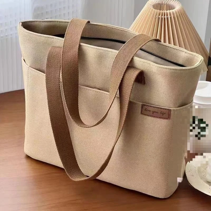 Bolso de mano de lona para mujer, bolsa de almacenamiento de 2 capas, gran capacidad, bolsa de transporte para ir al trabajo para estudiantes, bolsos de hombro portátiles, bolsa de compras