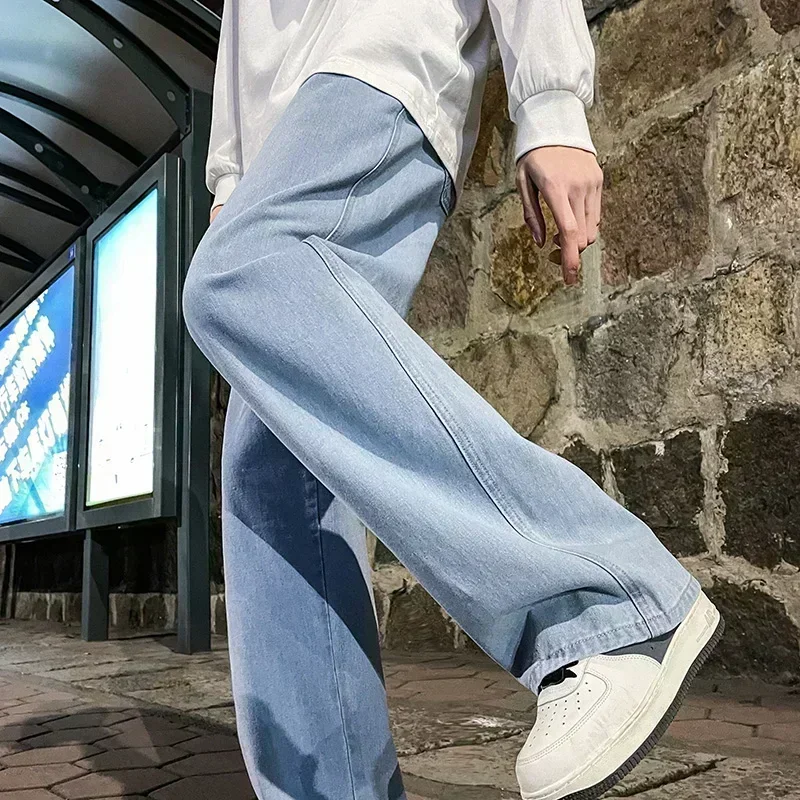 Ropa nueva de calle para hombre, pantalones vaqueros holgados de estilo coreano a la moda, pantalones de pierna ancha rectos holgados, ropa de marca para hombre, negro, azul claro, 2026 - Imagen 5