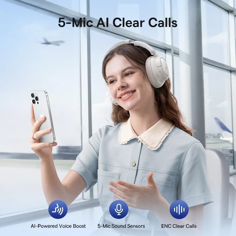 Auriculares Inalámbricos Baseus Bass EH10 NC con Bluetooth 6.0, Cancelación de Ruido de 45 dB, Auriculares Supraaurales con Audio Espacial, 80 Horas de Duración - Imagen 2
