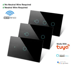 Tuya WiFi US interruptor de luz inteligente Interruptor táctil de pared cable neutro/no requiere cable neutro 120 tipo funciona con Alexa, Google Home