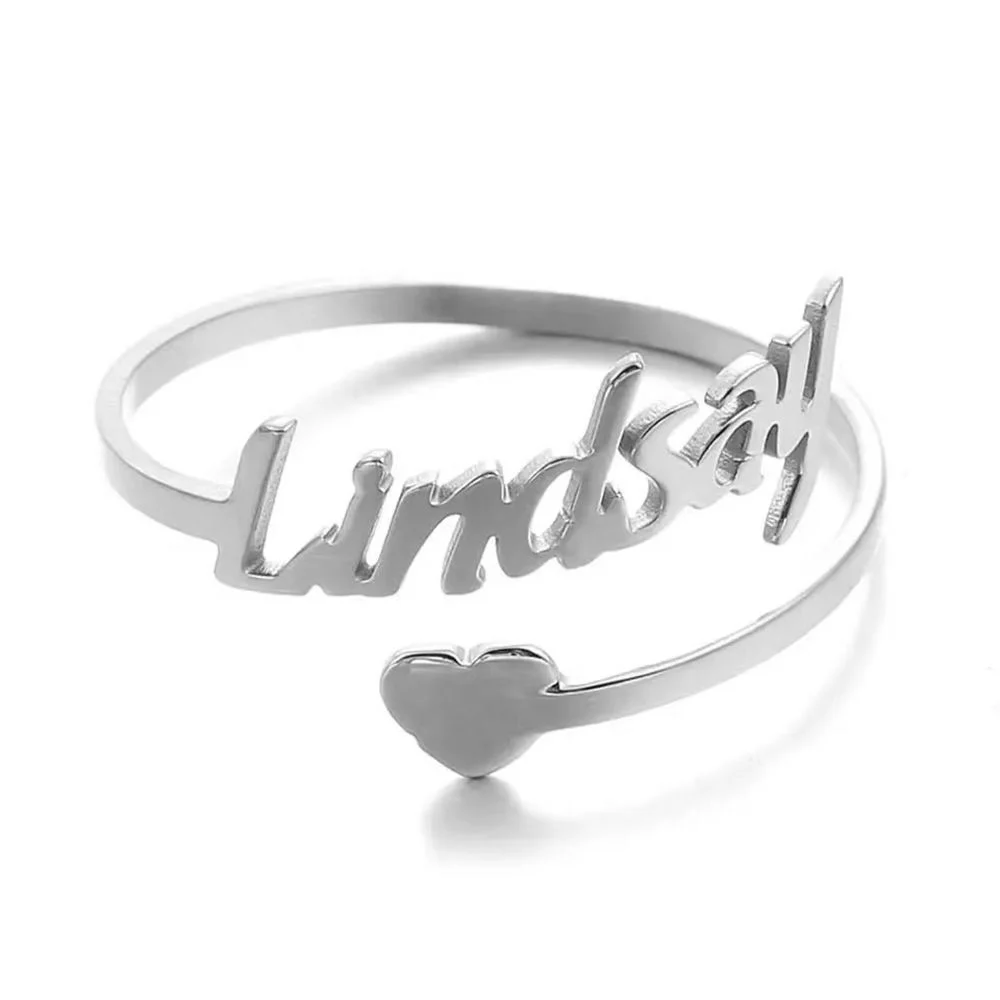 Anillo de amor con nombre personalizado, anillo de pareja de corazón de acero inoxidable personalizado, joyería para Mujer, Anillos de regalo para el Día de San Valentín para Mujer - Imagen 4