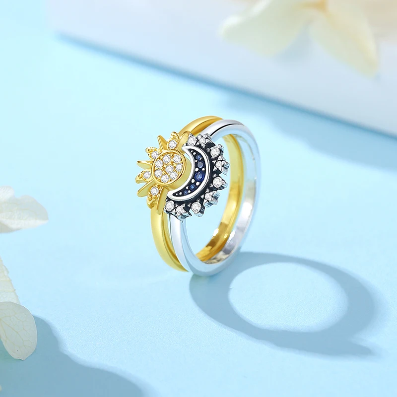 Anillos de plata de ley 925 para mujer, corona Original, corazón de amor, espoleta, compromiso, boda, anillo de cristal de oro rosa, joyería de lujo - Imagen 5