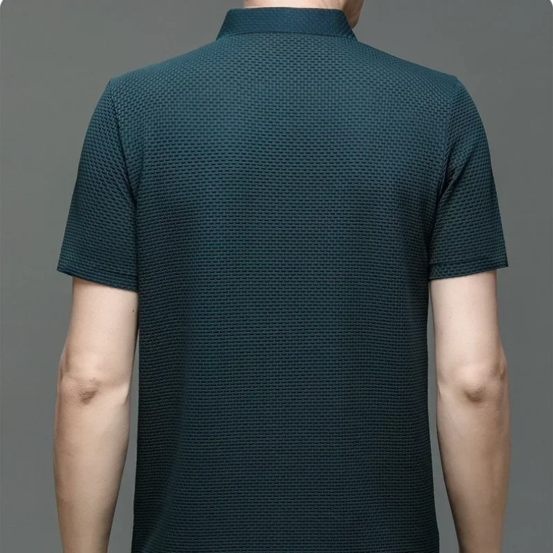 Camiseta informal de negocios que absorbe el sudor, ropa de marca superior, novedad de verano, camiseta de manga corta para hombre, POLO fresco y transpirable de seda helada - Imagen 5
