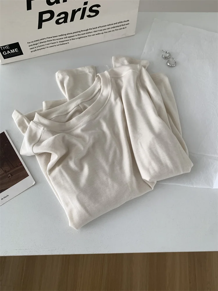 Camiseta de manga larga con empalme de lana de seda para mujer, Top fino suave y ceroso con respaldo de Color sólido para primavera y verano - Imagen 6