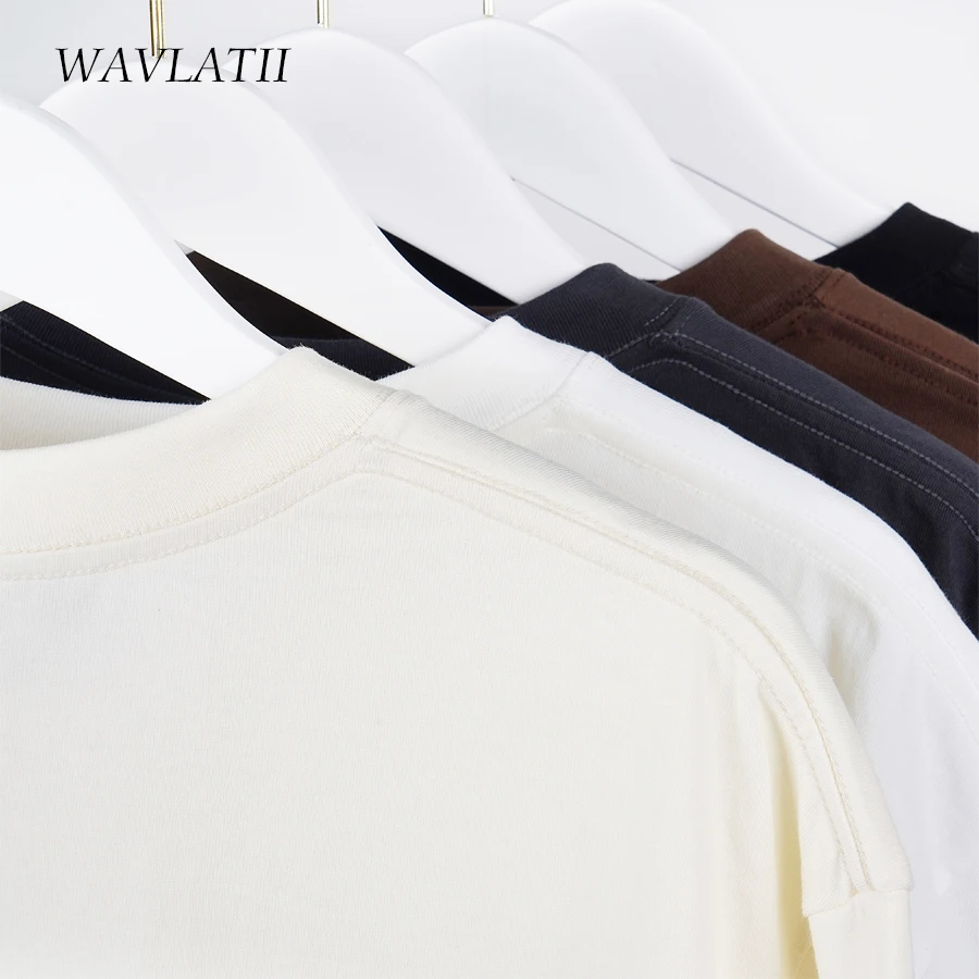 WAVLATII, camisetas de verano de gran tamaño para mujeres y hombres, camisetas informales marrones para mujer, ropa de calle coreana, camisetas Unisex básicas sólidas para jóvenes, geniales camisetas - Imagen 3