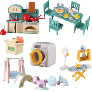 Muebles en miniatura 1:12, cocina familiar de bosque, juguete, mesa de comedor, accesorios para casa de muñecas, baño, juego de simulación para niñas, regalos, Juguetes
