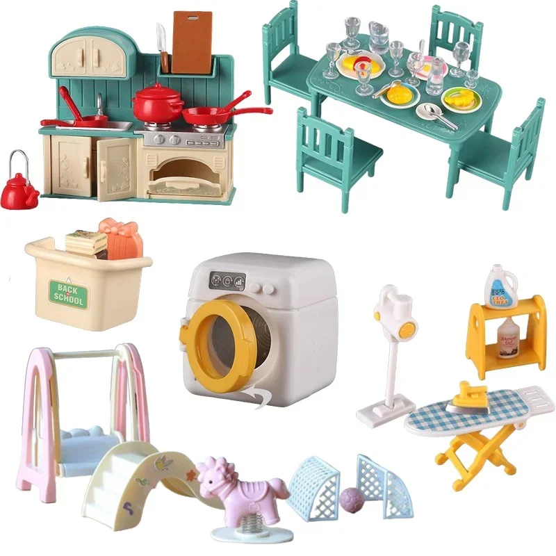 Muebles en miniatura 1:12, cocina familiar de bosque, juguete, mesa de comedor, accesorios para casa de muñecas, baño, juego de simulación para niñas, regalos, Juguetes