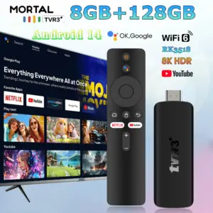 TV Stick 2026 TVR3+ con Interfaz de Usuario Dual, 8K HD, WIFI 6, Android 14.0, RK3518 Quad Core, 8GB RAM, 128GB ROM, Reproductor Multimedia para Cine en Casa