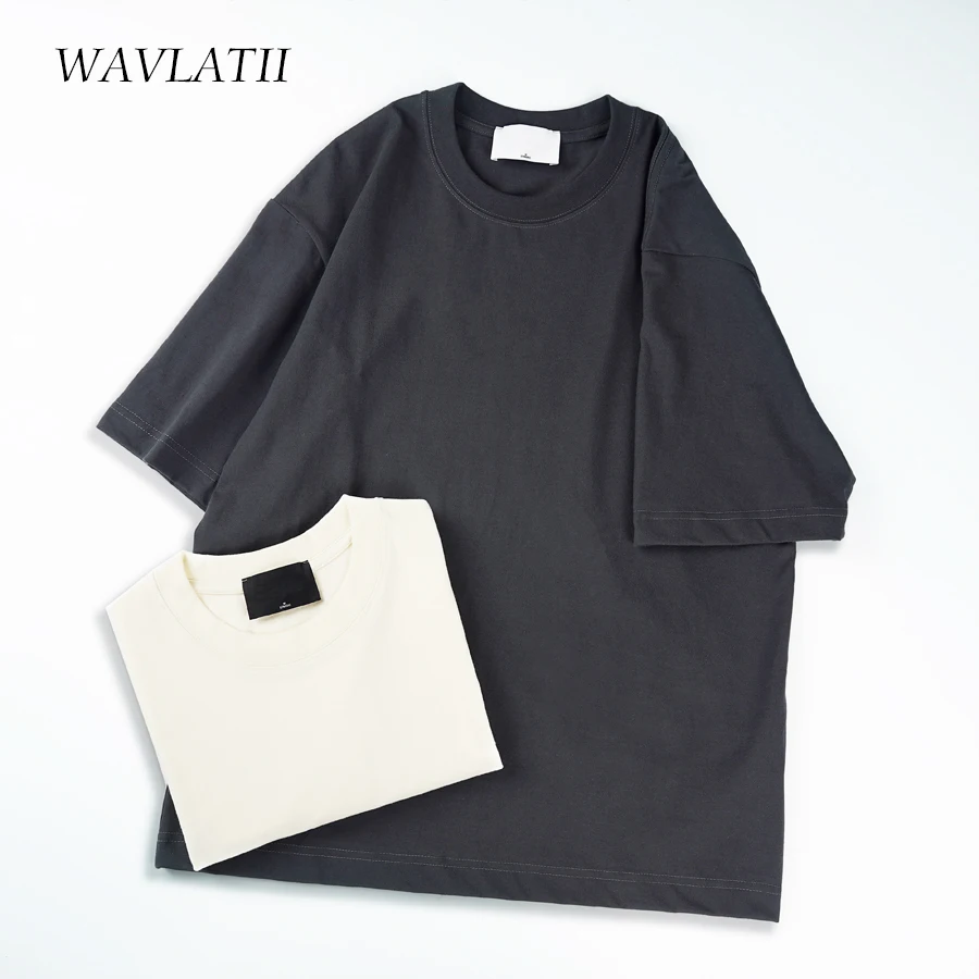 WAVLATII, camisetas de verano de gran tamaño para mujeres y hombres, camisetas informales marrones para mujer, ropa de calle coreana, camisetas Unisex básicas sólidas para jóvenes, geniales camisetas - Imagen 2