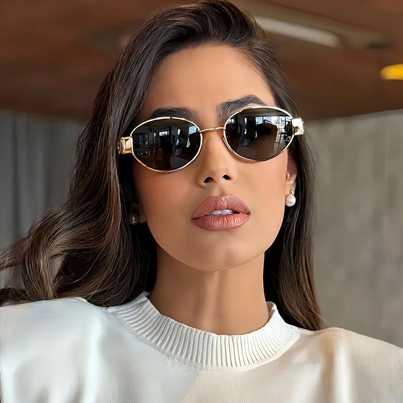 Gafas de sol ovaladas para mujeres y hombres, gafas de sol con montura metálica de moda, tonos clásicos - Imagen 4