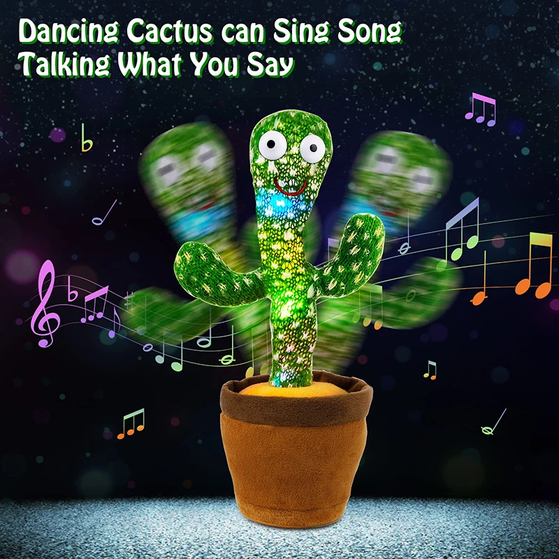 Cactus bailando, altavoz de 120 canciones, batería Usb parlante, repetición de voz, juguete de bailarina de Cactu, juguetes de peluche para hablar, regalo para niños - Imagen 6
