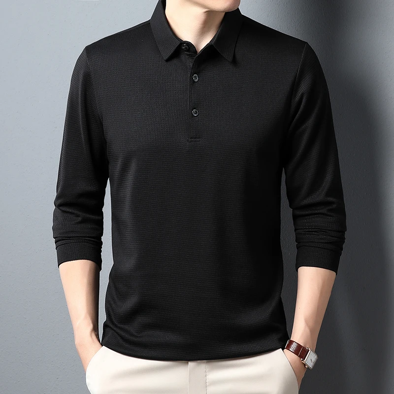 Polo informal de negocios para hombre, camiseta de manga larga, Top cómodo de verano - Imagen 4