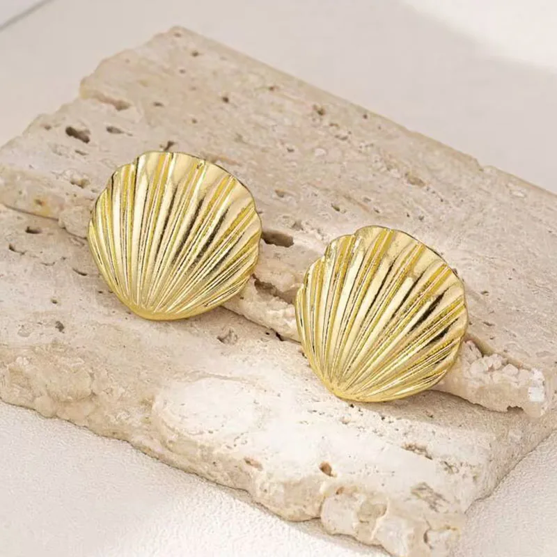 Nuevos pendientes exagerados con textura de concha de océano para mujer, accesorios de moda, pendientes de joyería de personalización, uso diario - Imagen 3