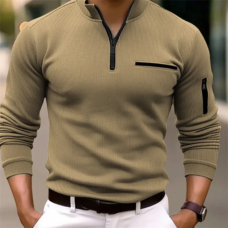 Nueva Camisa Polo de Manga Larga para Hombre, Estilo Retro Deportivo, Casual, de Lujo Ligero, con Cierre de Cremallera y Rayas, para Actividades al Aire Libre - Imagen 2
