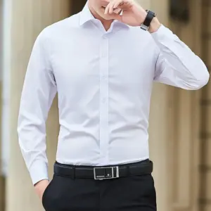 Nueva camisa de negocios de Color sólido de talla grande para hombre, camisa de manga larga blanca ajustada informal básica clásica a la moda, ropa de marca