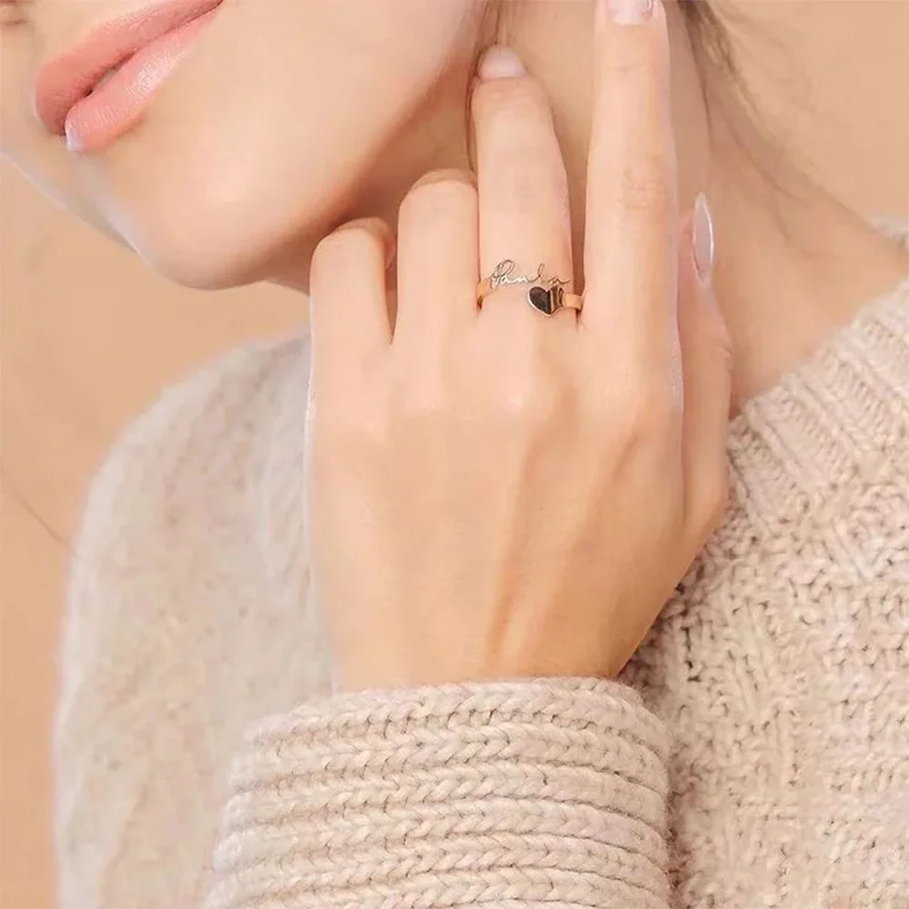 Anillo de amor con nombre personalizado, anillo de pareja de corazón de acero inoxidable personalizado, joyería para Mujer, Anillos de regalo para el Día de San Valentín para Mujer - Imagen 2