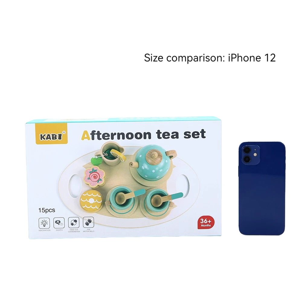 Juego de té de la tarde de simulación de madera para niños, juguete para juego de imitación, juego de rol de aprendizaje de comida, juguetes educativos para edades tempranas para niños pequeños G - Imagen 6