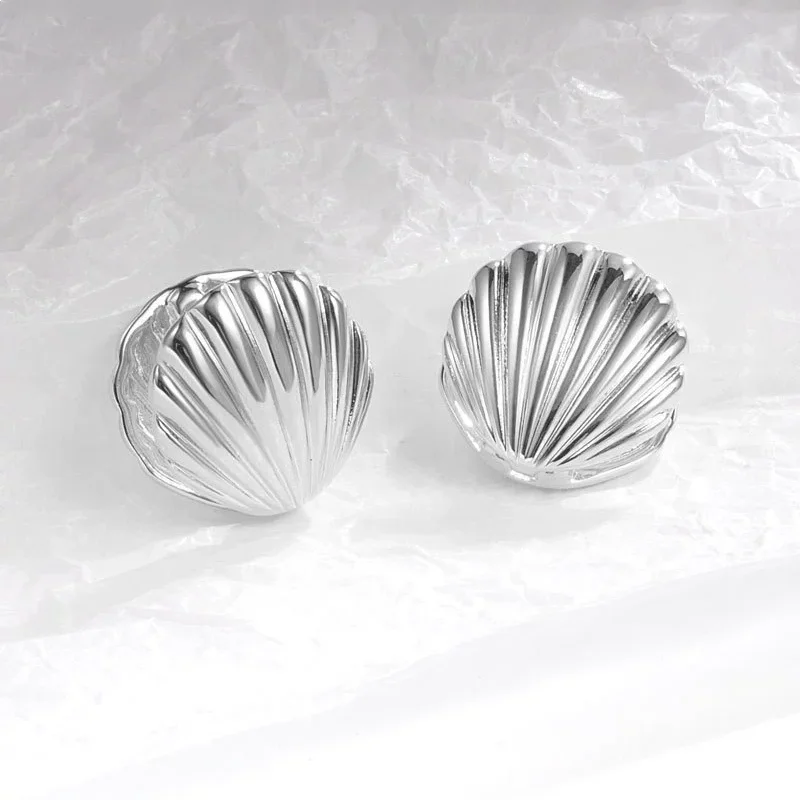 Nuevos pendientes exagerados con textura de concha de océano para mujer, accesorios de moda, pendientes de joyería de personalización, uso diario - Imagen 4