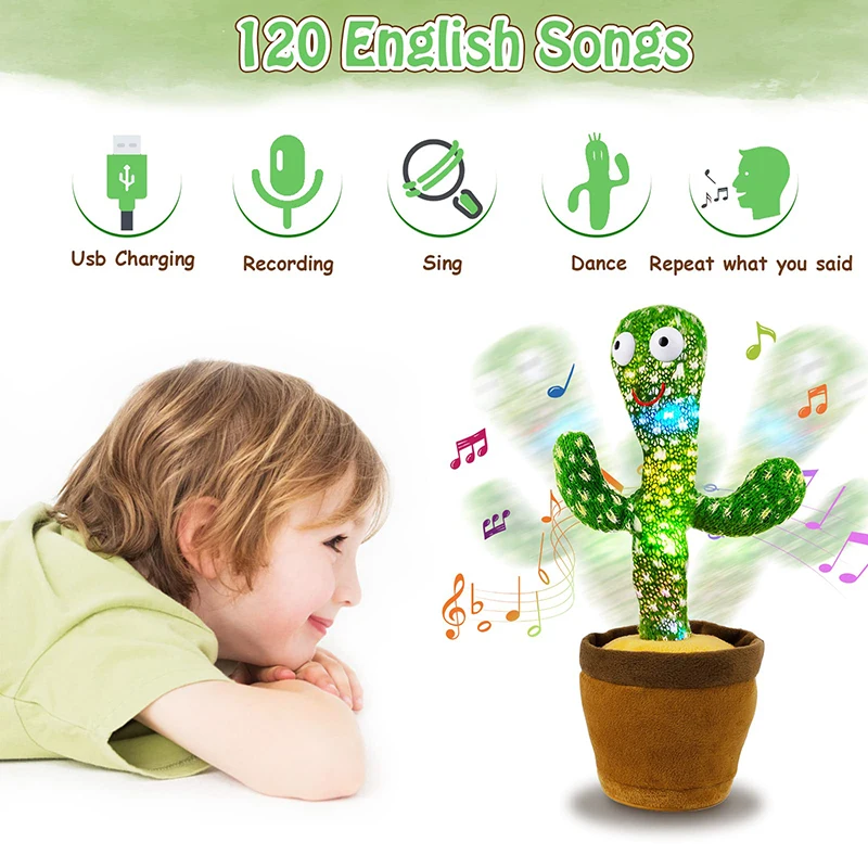 Cactus bailando, altavoz de 120 canciones, batería Usb parlante, repetición de voz, juguete de bailarina de Cactu, juguetes de peluche para hablar, regalo para niños - Imagen 3