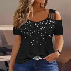 Camiseta de manga corta de talla grande con hombros descubiertos para mujer, top, novedad de 2024