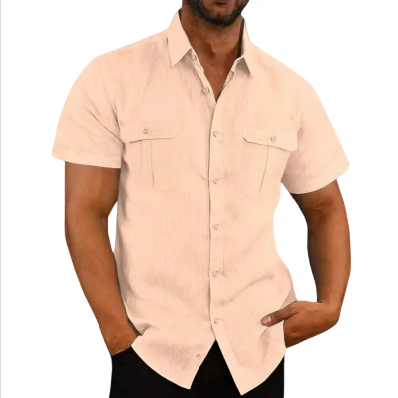 Camisas de Lino para Hombre, Oferta, Camisas de Manga Corta para Hombre, Color Sólido, Cuello Cómodo, Estilo Casual de Playa, Tallas Grandes, Camisas Masculinas M-4XL - Imagen 5