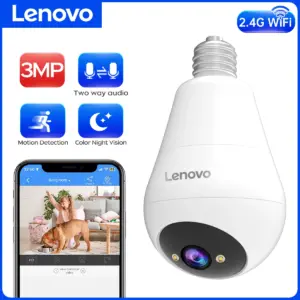 Lenovo 3MP WIFI E27 bombilla cámara de seguridad a todo Color visión nocturna intercomunicador de voz bidireccional cámara inalámbrica inteligente para el hogar