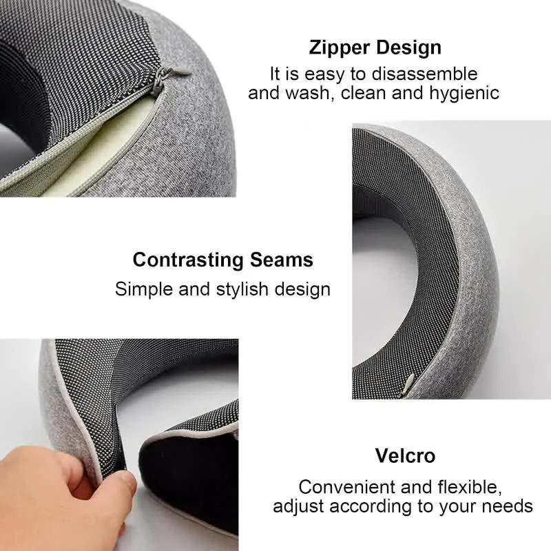 Almohada de viaje para el cuello, almohada en forma de U de espuma viscoelástica, soporte para el cuello de viaje estilo caracol, almohadas para dormir suaves ajustables portátiles para romper el mediodía - Imagen 4