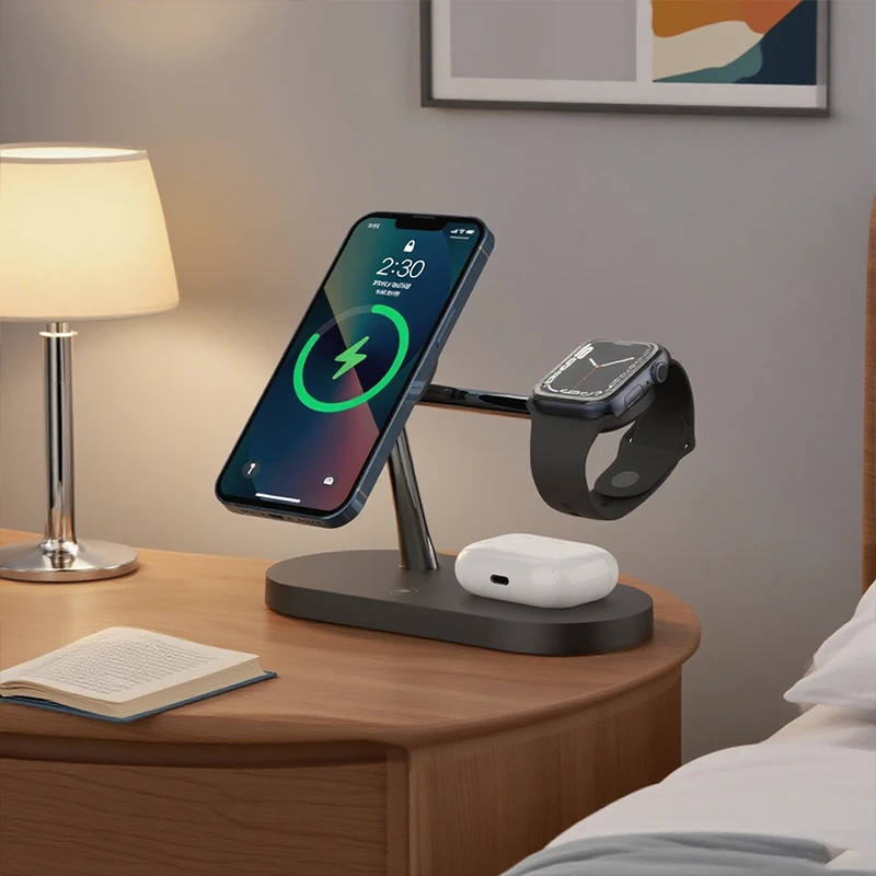 Soporte de cargador inalámbrico 3 en 1 para iPhone 12/13/14/15/16/17 Estación de carga rápida para Apple Watch 10 9 8 7 6 5 4 Airpods 2 3 Pro - Imagen 2