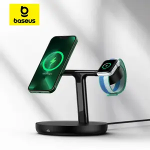 Baseus 3 en 1 20W soporte de cargador inalámbrico magnético para teléfono iPhone 15 14 Pro Airpods Apple Watch soporte de estación de carga rápida