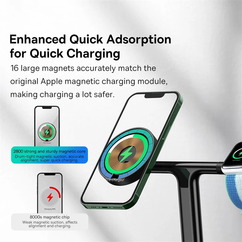 Baseus 3 en 1 20W soporte de cargador inalámbrico magnético para teléfono iPhone 15 14 Pro Airpods Apple Watch soporte de estación de carga rápida - Imagen 4
