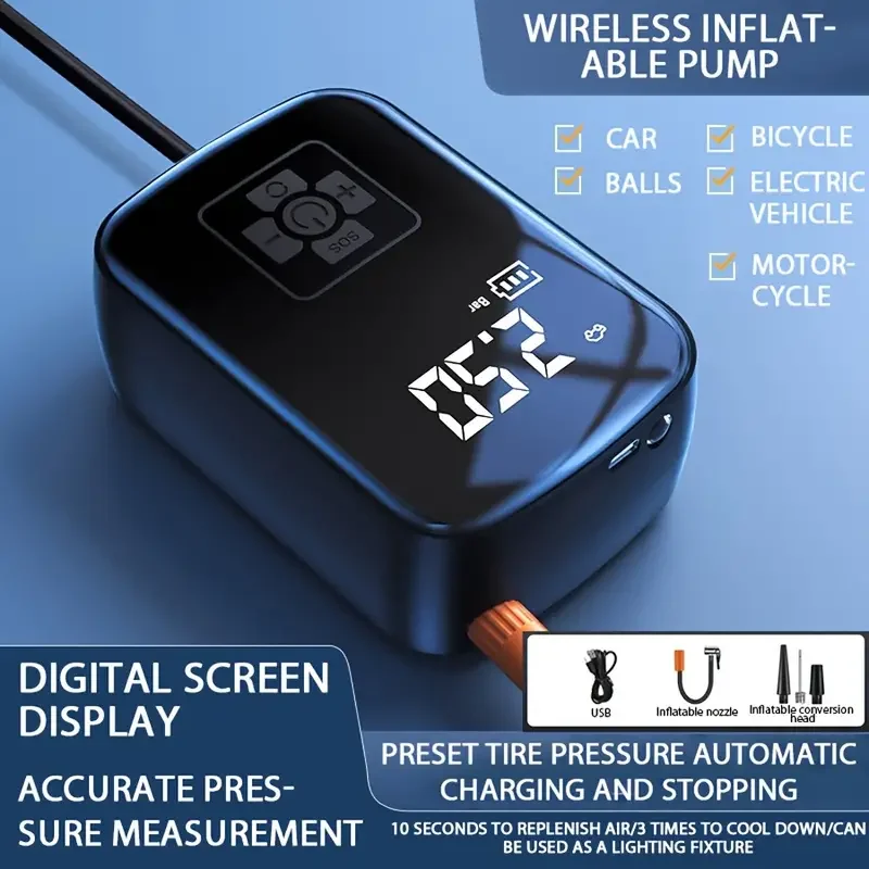 LEIBOO-compresor de aire inalámbrico para coche, bomba de aire eléctrica, inflador de neumáticos para motocicleta, bicicleta, neumático automático con pantalla Digital - Imagen 3