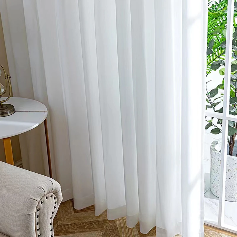 Asazal-cortinas opacas de gasa para ventana, tul blanco de alta calidad, hilo grueso, de lujo, para dormitorio, Villa, decoración de sala de estar - Imagen 4