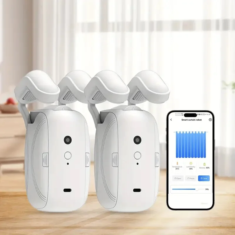 Abridor de cortinas automático inteligente, Control remoto con aplicación/temporizador/voz, con varilla T/U/roome, Sensor de luz automático WiFi Bluetooth - Imagen 3