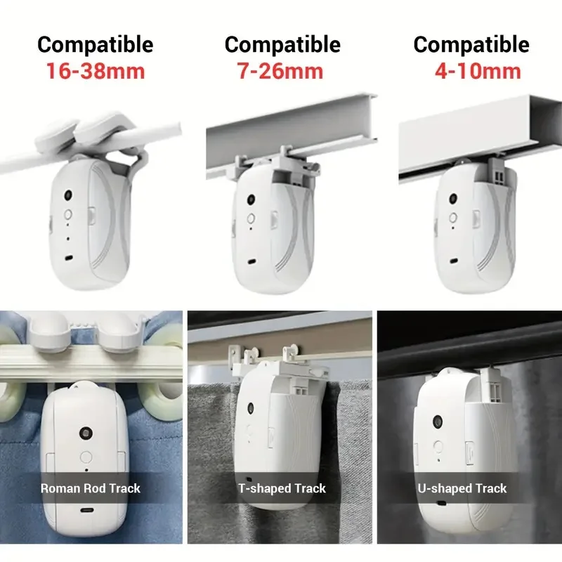 Abridor de cortinas automático inteligente, Control remoto con aplicación/temporizador/voz, con varilla T/U/roome, Sensor de luz automático WiFi Bluetooth - Imagen 4
