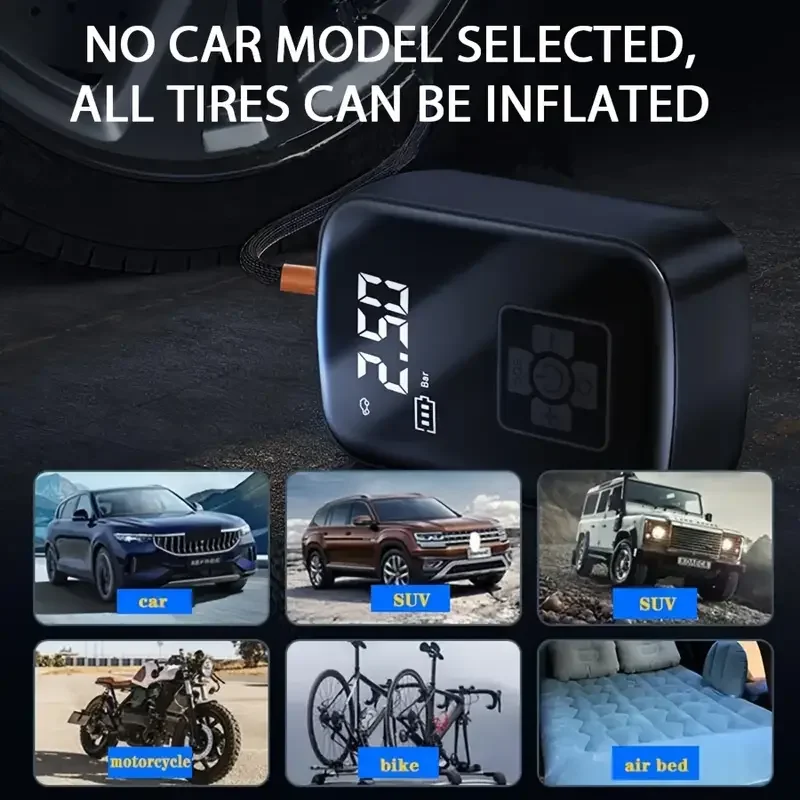 LEIBOO-compresor de aire inalámbrico para coche, bomba de aire eléctrica, inflador de neumáticos para motocicleta, bicicleta, neumático automático con pantalla Digital - Imagen 4