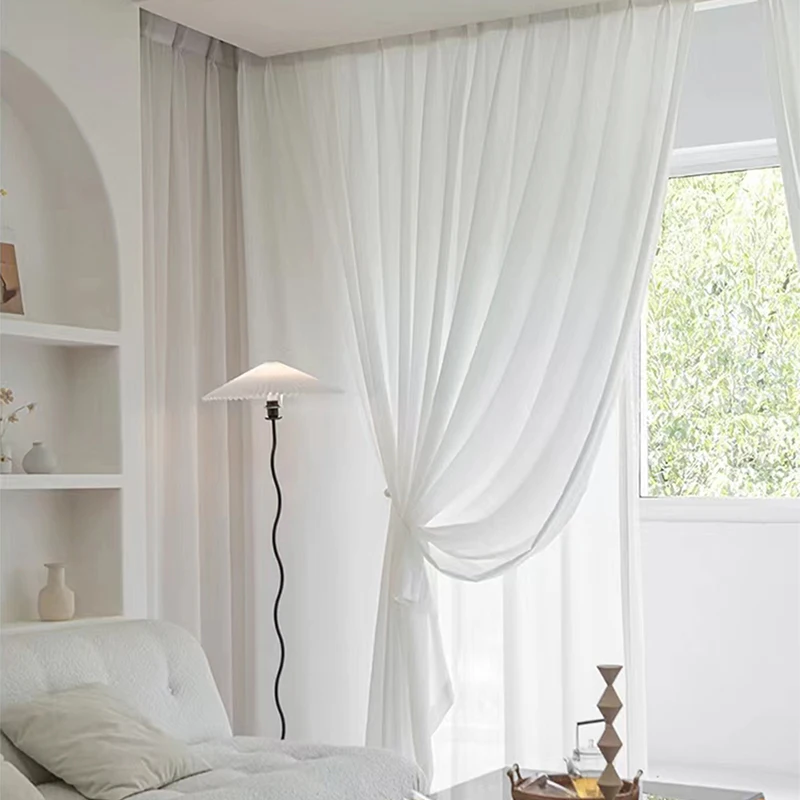 Asazal-cortinas opacas de gasa para ventana, tul blanco de alta calidad, hilo grueso, de lujo, para dormitorio, Villa, decoración de sala de estar - Imagen 3