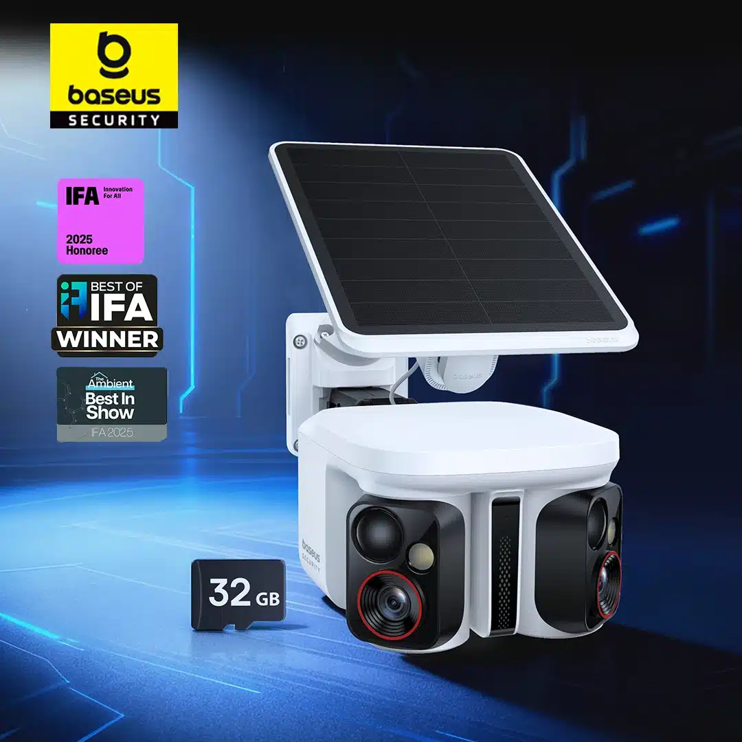 Cámara de Seguridad Baseus Security X1 Pro para Exteriores, Cámara Inalámbrica Dual 3K con Panel Solar, Reconocimiento Facial, Seguimiento Inteligente con IA