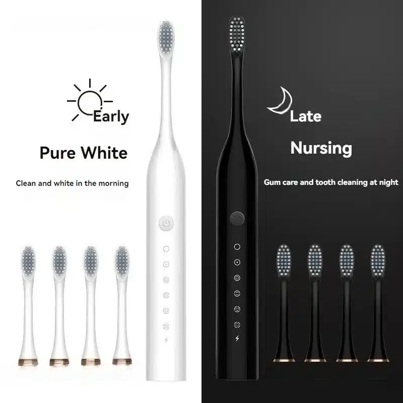 Cepillo de dientes eléctrico sónico para adultos, cabezal de cepillo DuPont impermeable IPX7, recargable por USB, limpieza de alta frecuencia, 6 modos de limpieza