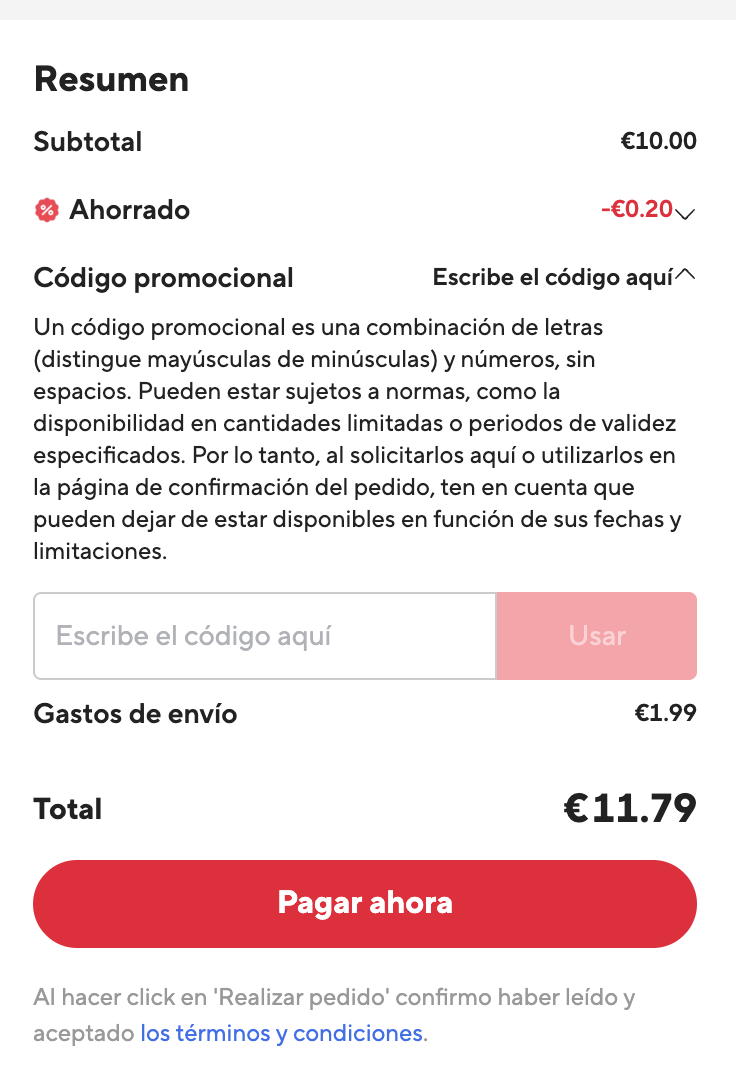 Casilla para introducir el código promocional en el checkout de AliExpress